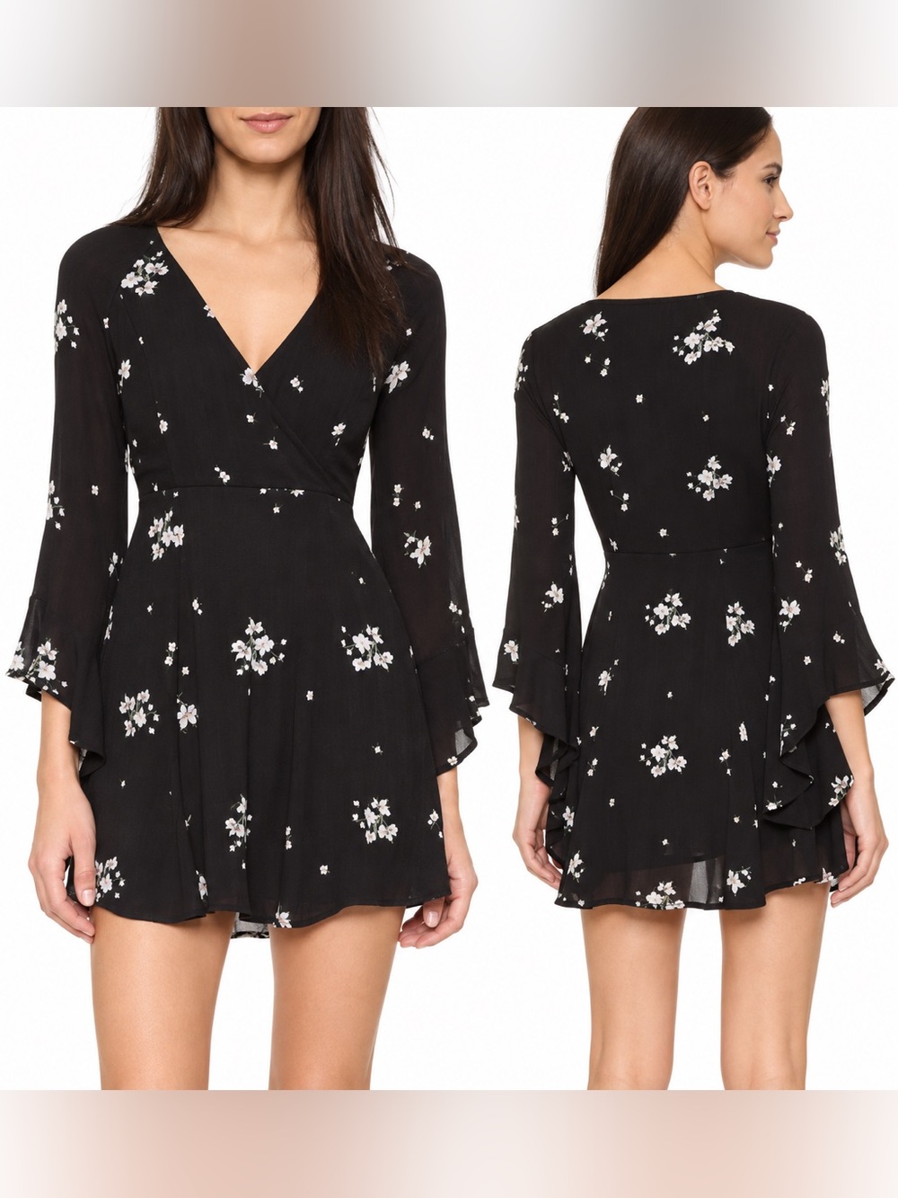 Free People Jasmine Embroidered Floral Bell Sleeve Mini Dress Size 4